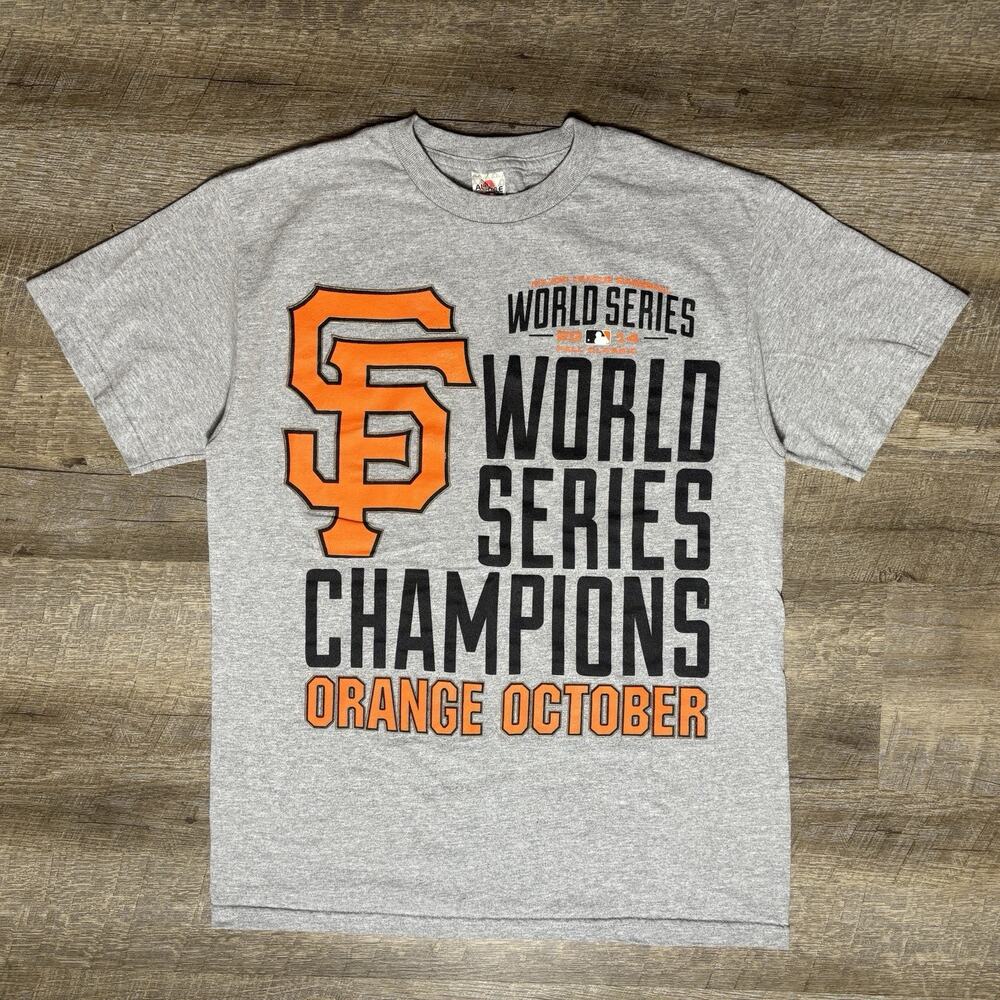 San Francisco Giants 2014 World Series Shirt Men's M Gray "ORANGE OCTOBER" Y2K